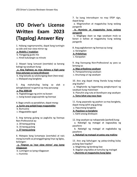 ang top box ay na disenyo answer key|LTO Exam Reviewer in Tagalog (with answers) .